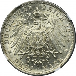 Germany, Kingdom of Bavaria, Ludwig III, 3 Mark Munich 1914 D - NGC MS62