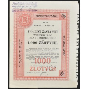 Wileński Bank Ziemski, 4,5% list zastawny, 1.000 zł 1929, seria II