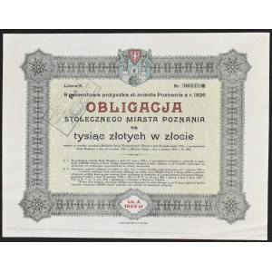 Poznań, 8% loan of 1926, bond of 1,000 zlotys