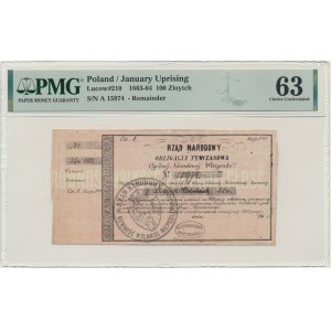 Powstanie Styczniowe, Rząd Narodowy, Obligacja Tymczasowa 100 złotych 1863