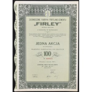 Zjednoczone Fabryki Portland Cementu Firley S.A., 100 zł 1938