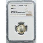 Germany, German Empire, Wilhelm II, 1/2 Mark Munich 1918 D - NGC MS68