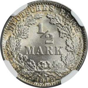 Germany, German Empire, Wilhelm II, 1/2 Mark Munich 1918 D - NGC MS67+