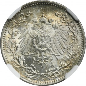 Germany, German Empire, Wilhelm II, 1/2 Mark Munich 1918 D - NGC MS67+