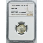 Germany, German Empire, Wilhelm II, 1/2 Mark Munich 1918 D - NGC MS67+