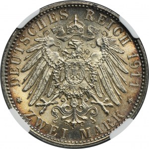 Germany, Bavaria, Regent Luitpold, 2 Mark Munich 1911 D - NGC MS63