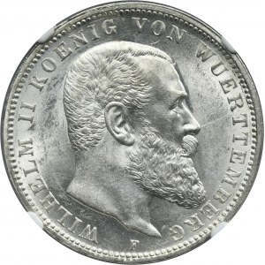 Allemagne, Royaume de Württemberg, Guillaume II, 3 Marks Stuttgart 1912 F - NGC MS62