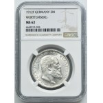Allemagne, Royaume de Württemberg, Guillaume II, 3 Marks Stuttgart 1912 F - NGC MS62