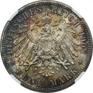 Germany, Sachsen-Weimar-Eisenach, Wilhelm Ernst, 5 Mark Berlin 1908 - NGC MS64+