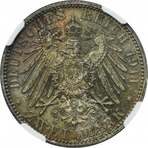 Germany, Bavaria, Regent Luitpold, 2 Mark Munich 1911 D - NGC MS65
