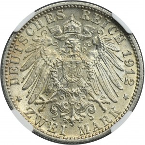 Germany, Kingdom of Württemberg, Wilhelm II, 2 Mark Stuttgart 1912 F - NGC MS62