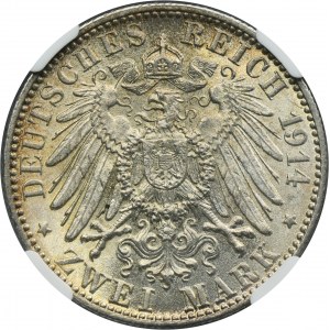 Germany, Kingdom of Württemberg, Wilhelm II, 3 Mark Stuttgart 1914 F - NGC MS63