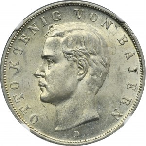 Germany, Bavaria, Otto, 3 Mark Munich 1909 D - NGC MS62