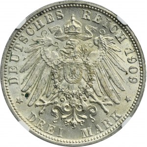 Germany, Bavaria, Otto, 3 Mark Munich 1909 D - NGC MS62