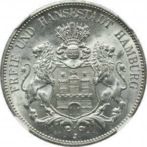 Germany, City of Hamburg, 5 Mark 1913 J - NGC MS63