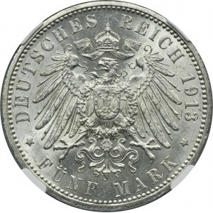 Germany, City of Hamburg, 5 Mark 1913 J - NGC MS63