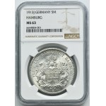 Germany, City of Hamburg, 5 Mark 1913 J - NGC MS63