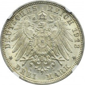 Germany, Bavaria, Otto, 3 Mark Munich 1913 D - NGC MS63