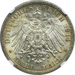 Germany, Kingdom of Prussia, Wilhelm II, 3 Mark Berlin 1914 A - NGC MS63