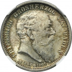 Germany, Baden, Friedrich I, 2 Posthumous mark Karlsruhe 1907 - NGC MS65