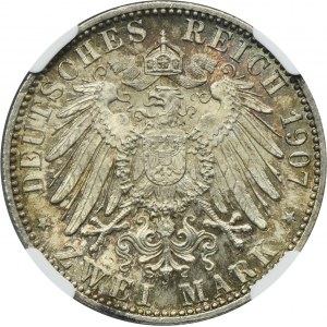 Germany, Baden, Friedrich I, 2 Posthumous mark Karlsruhe 1907 - NGC MS65