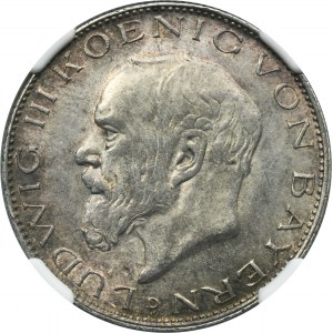 Nemecko, Bavorské kráľovstvo, Ludwig III, 3 marky Mníchov 1914 D - NGC MS63