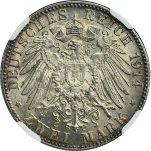 Nemecko, Bavorské kráľovstvo, Ludwig III, 3 marky Mníchov 1914 D - NGC MS63