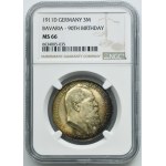 Germany, Bavaria, Regent Luitpold, 3 Mark Munich 1911 D - NGC MS66