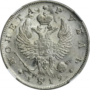 Russia, Alexander I, Rouble Petersburg 1819 СПБ ПC - NGC AU58