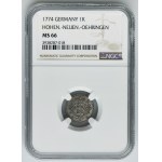 Germany, County of Hohenlohe-Neuenstein-Öhringen, Ludwig Friedrich Karl, 1 Kreuzer Nürnberg 1774 - NGC MS66