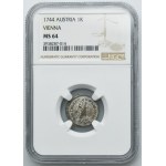 Austria, Maria Theresa, 1 Kreuzer Wien 1744 - NGC MS64