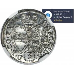 Austria, Leopold I, 3 Kreuzer Hall 1689 - NGC MS66
