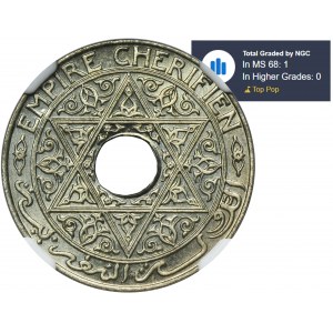 Morocco, Yusuf, 25 Centimes Paris 1921 - NGC MS68