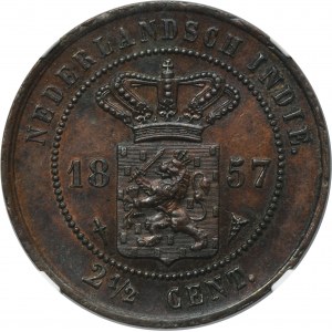 Holandská východná India, Wilhelm III, 2 1/2 centa Utrecht 1857 - NGC MS62 BN