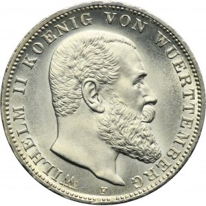 Germany, Kingdom of Württemberg, Wilhelm II, 3 Mark Stuttgart 1912 F