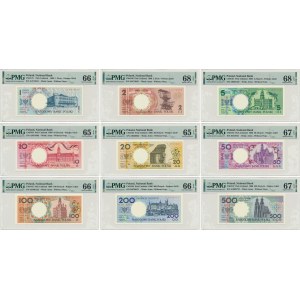 Komplet Miasta Polski bez nadruku (9szt.) - różne serie - PMG 65 EPQ - 68 EPQ
