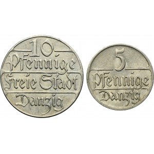 Lot, Free City of Danzig, 5 pfennige and 10 pfennige 1923 (2 pcs.)