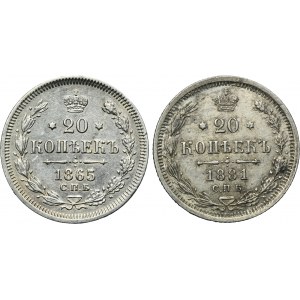 Lot, Russia, Alexander II, 20 Kopeck 1865 and 1881 (2 pcs.)