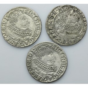 Lot, Sigismund III Vasa, 6 Groschen Krakau 1625 and 1627 (3 pcs.)