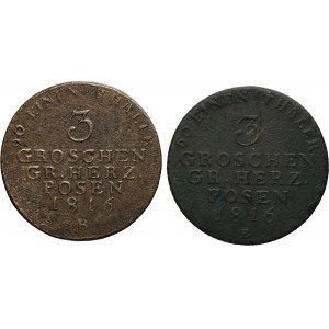 Lot, Grand Duchy of Posen, 3 groschen Breslau 1816 B (2 pcs.)