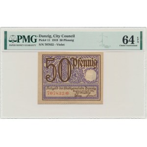 Danzig, 50 Pfennig 1919 - purple - PMG 64 EPQ