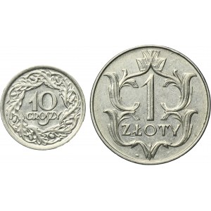 Zestaw, II RP, 10 groszy i 1 złoty (2 szt.) - ŁADNE