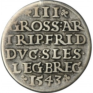 Silesia, Duchy of Liegnitz-Brieg-Wohlau, Friedrich II, 3 Groschen Brieg 1543 - RARE
