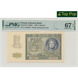 5 złotych 1940 - C - PMG 67 EPQ - rzadka seria w wyśmienitym stanie