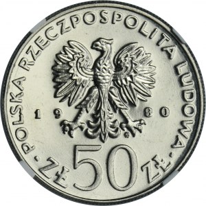 PRÓBA NIKIEL, 50 złotych 1980 Bolesław I Chrobry - NGC PF67 CAMEO
