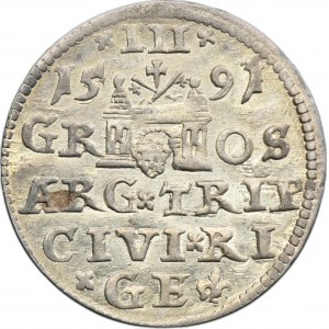 Sigismund III Vasa, 3 Groschen Riga 1591 - LIV