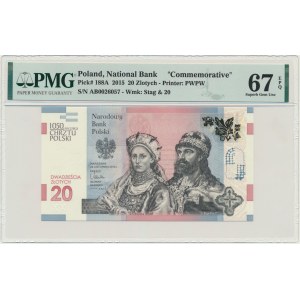 20 PLN 2015 - 1050e anniversaire du baptême de la Pologne - PMG 67 EPQ
