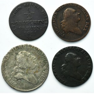 Lot, Germany, Kingdom of Prussia, 1/2 Groschen, 1 Groschen and 4 Groschen (4 pcs.)