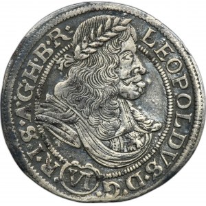 Silesia, Habsburg rule, Leopold I, 6 Kreuzer Breslau 1673 SHS