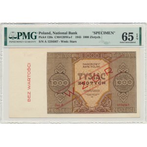 1.000 złotych 1945 - WZÓR - A. 1234567 - PMG 65 EPQ